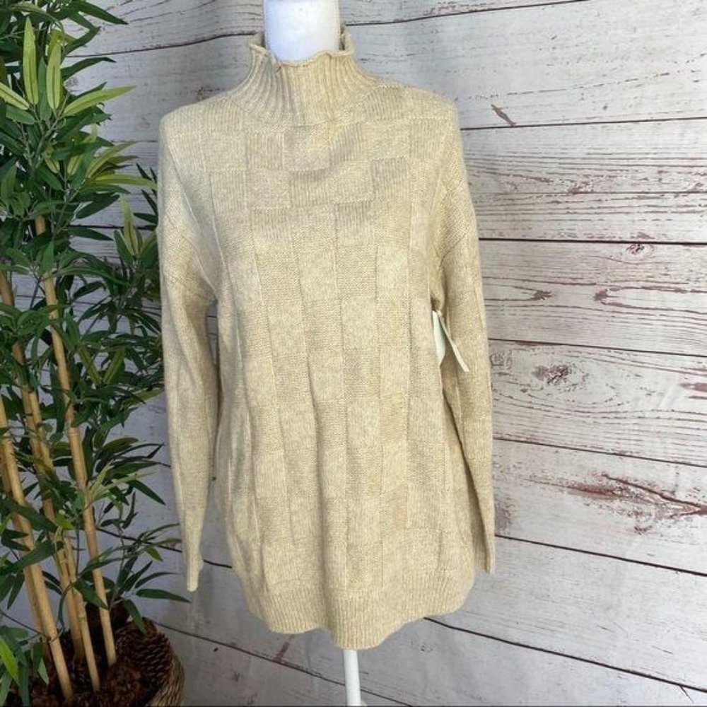 Abound Sweater Checkerboard Mock Turtleneck NWT